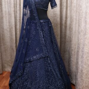 Mid Night Blue Reception Lehenga