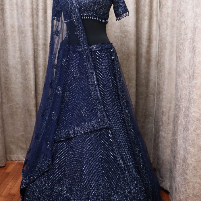 Mid Night Blue Reception Lehenga